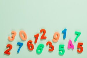 Colored numbers on a white background
